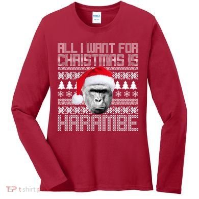 All I Want for Christmas is Harambe Ugly Sweater Design Women's Long Sleeve Shirt