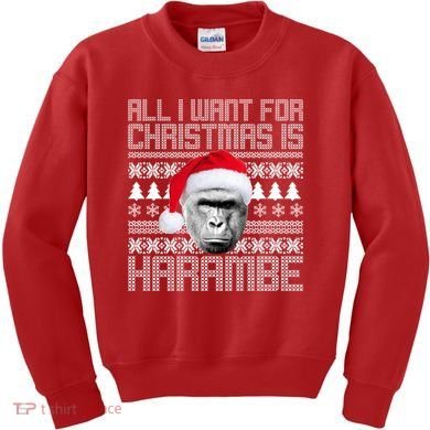 All I Want for Christmas is Harambe Ugly Sweater Design Kids Sweatshirt