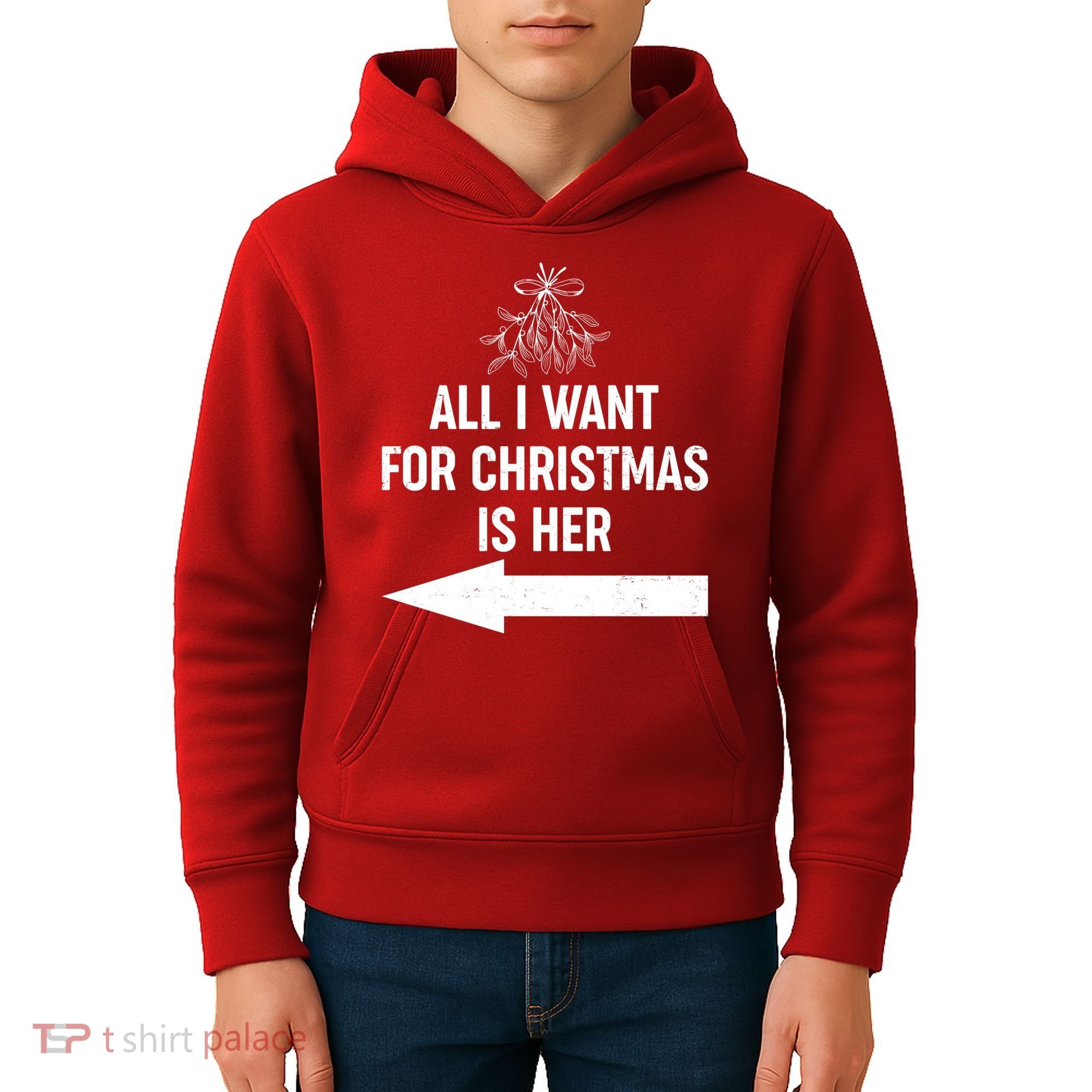 All I Want For Christmas Is Her Matching Couples Kids Hoodie