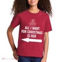 All I Want For Christmas Is Her Matching Couples Kids T-Shirt thumb 2