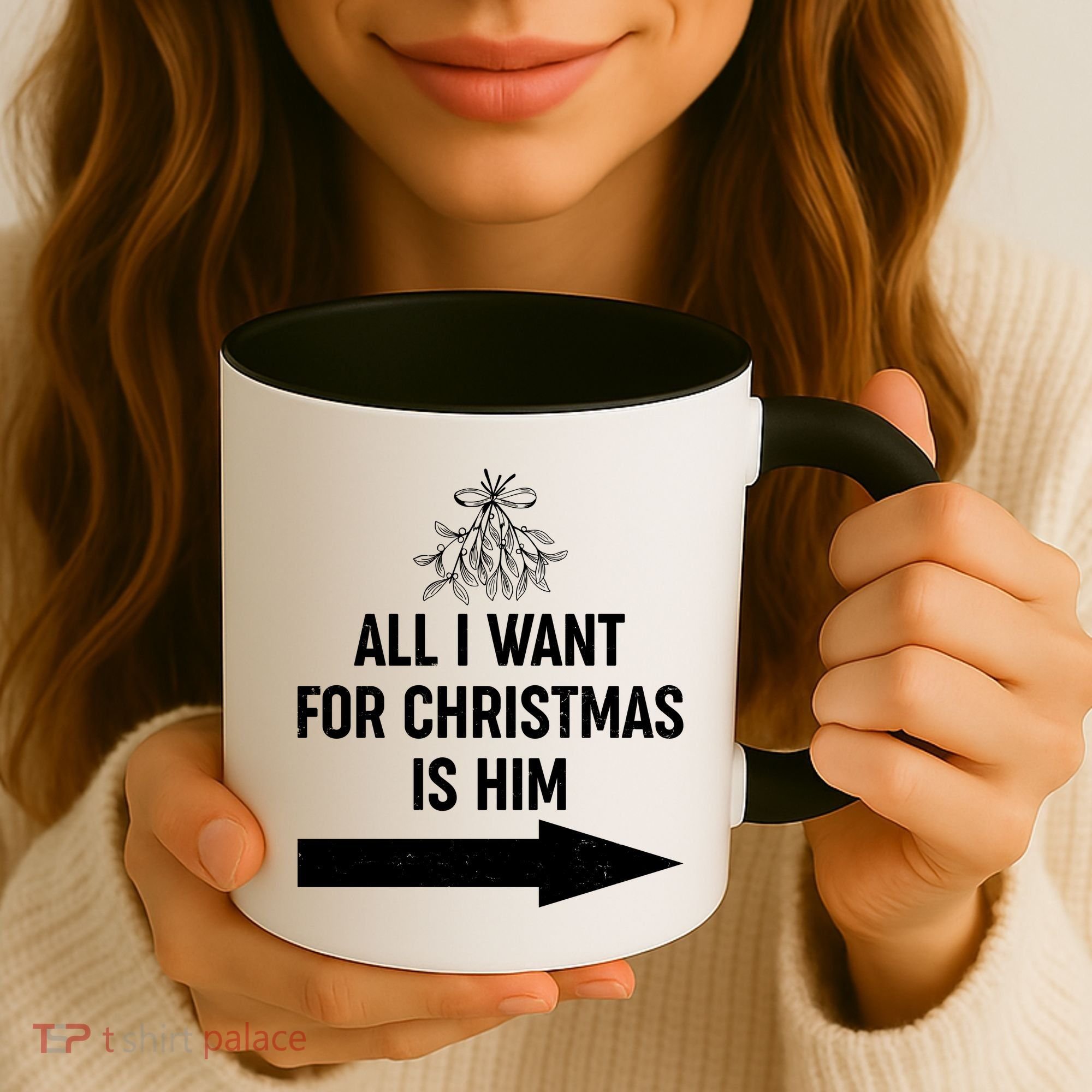 All I Want For Christmas Is Him Matching Couples Coffee Mug