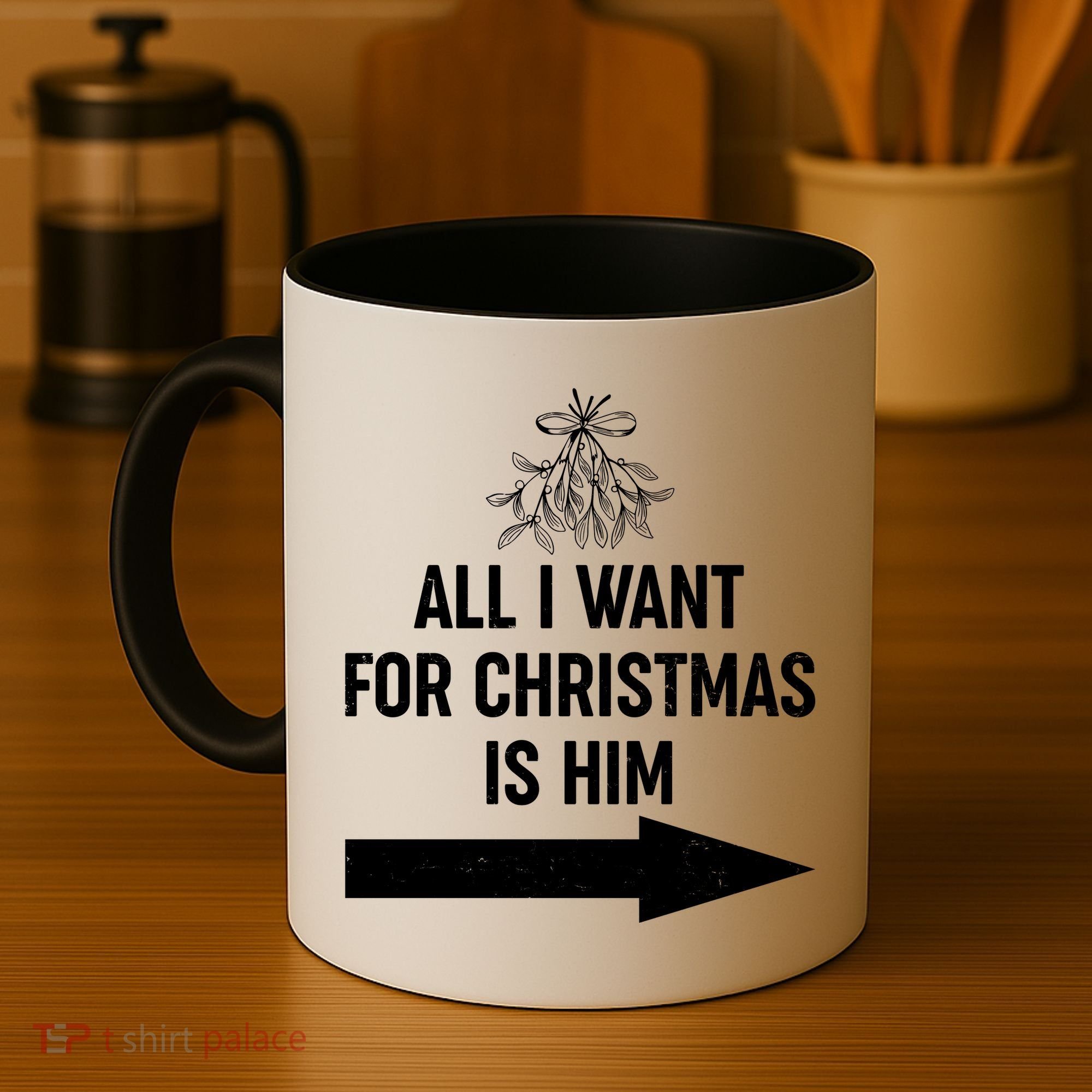 All I Want For Christmas Is Him Matching Couples Coffee Mug