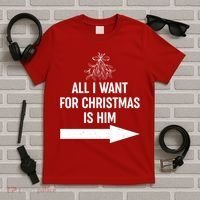 All I Want For Christmas Is Him Matching Couples T-Shirt thumb 5