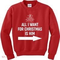 All I Want For Christmas Is Him Matching Couples Kids Sweatshirt thumb 0