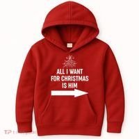 All I Want For Christmas Is Him Matching Couples Kids Hoodie thumb 0