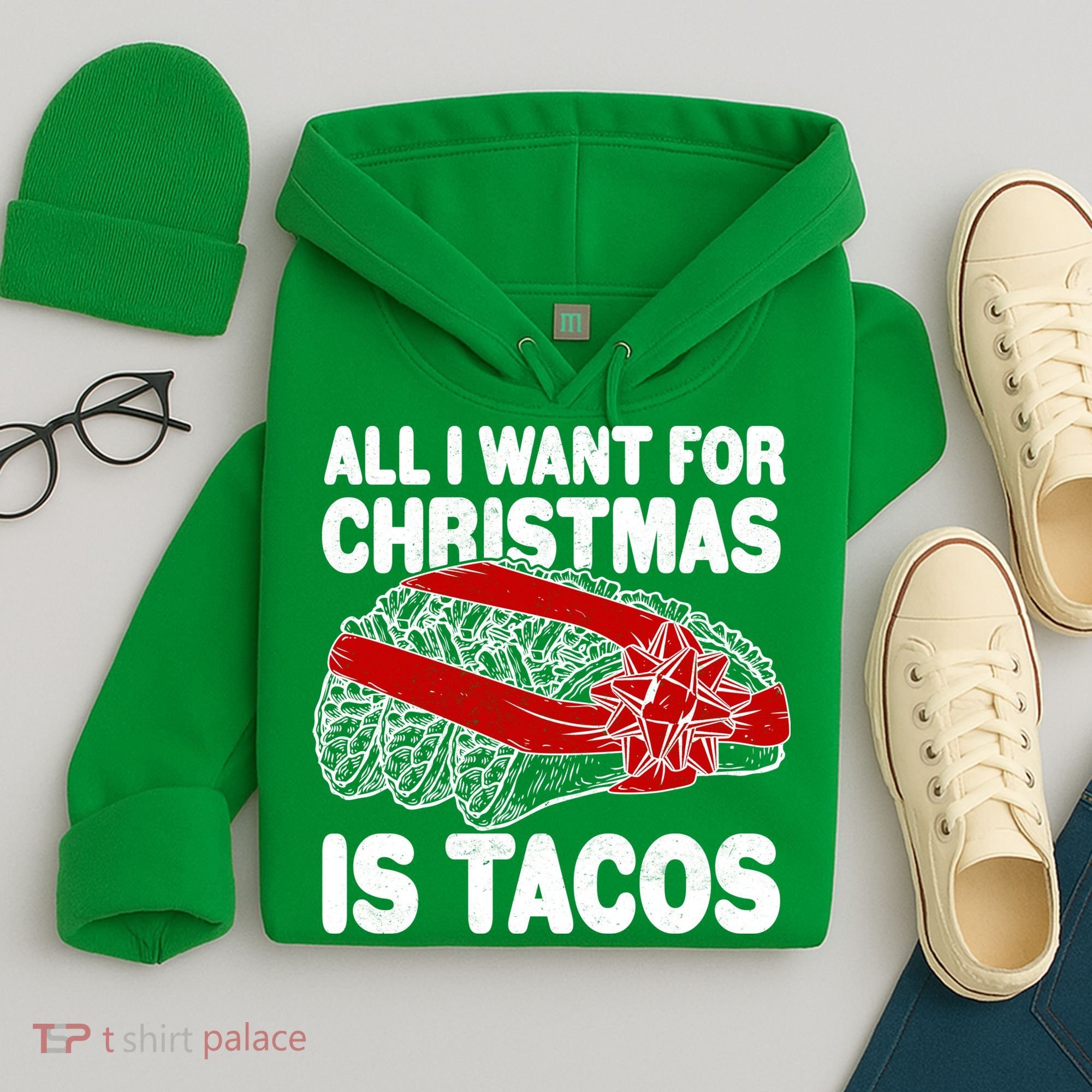 All I Want For Christmas Is Tacos Funny Hoodie