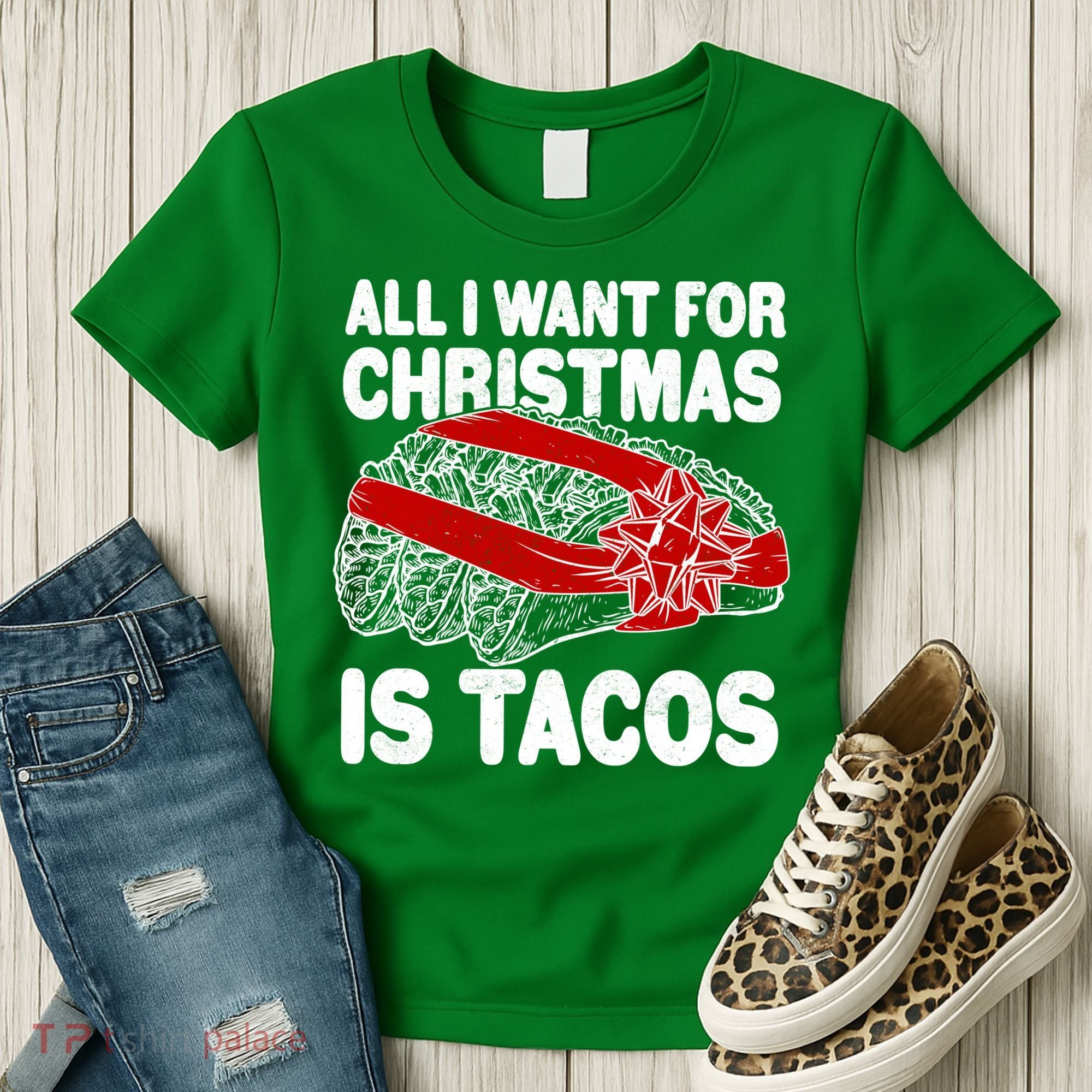 All I Want For Christmas Is Tacos Funny Women's T-Shirt