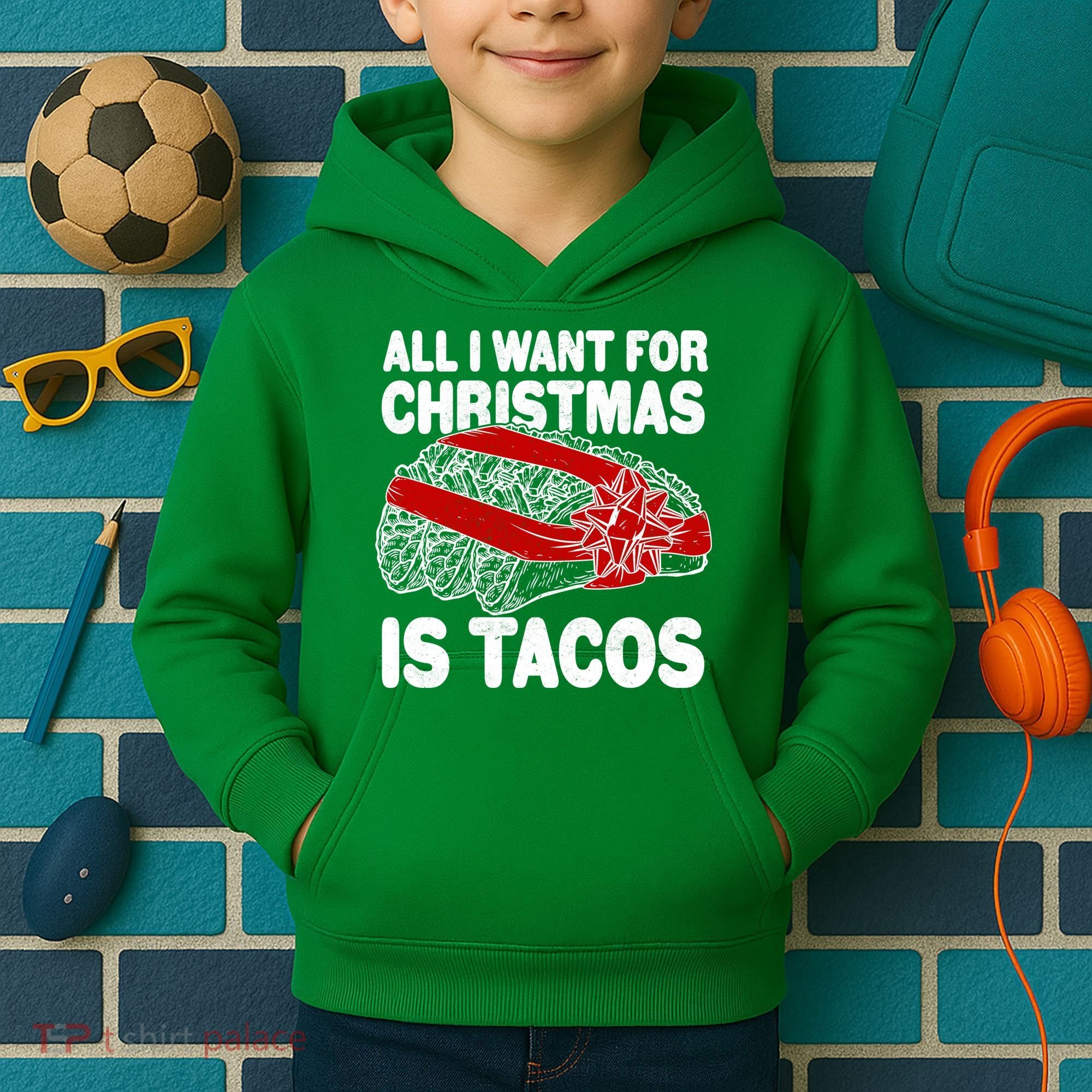 All I Want For Christmas Is Tacos Funny Kids Hoodie