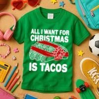 All I Want For Christmas Is Tacos Funny Kids T-Shirt thumb 3