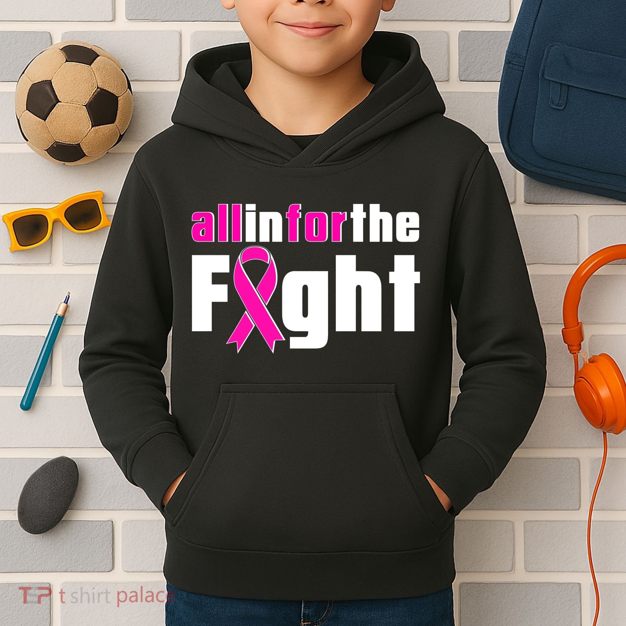 All In For The Fight Breast Cancer Awareness Kids Hoodie