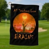 All Teachers Love Brains Zombie Golf Towel thumb 1