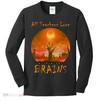 All Teachers Love Brains Zombie Kids Long Sleeve Shirt thumb 0