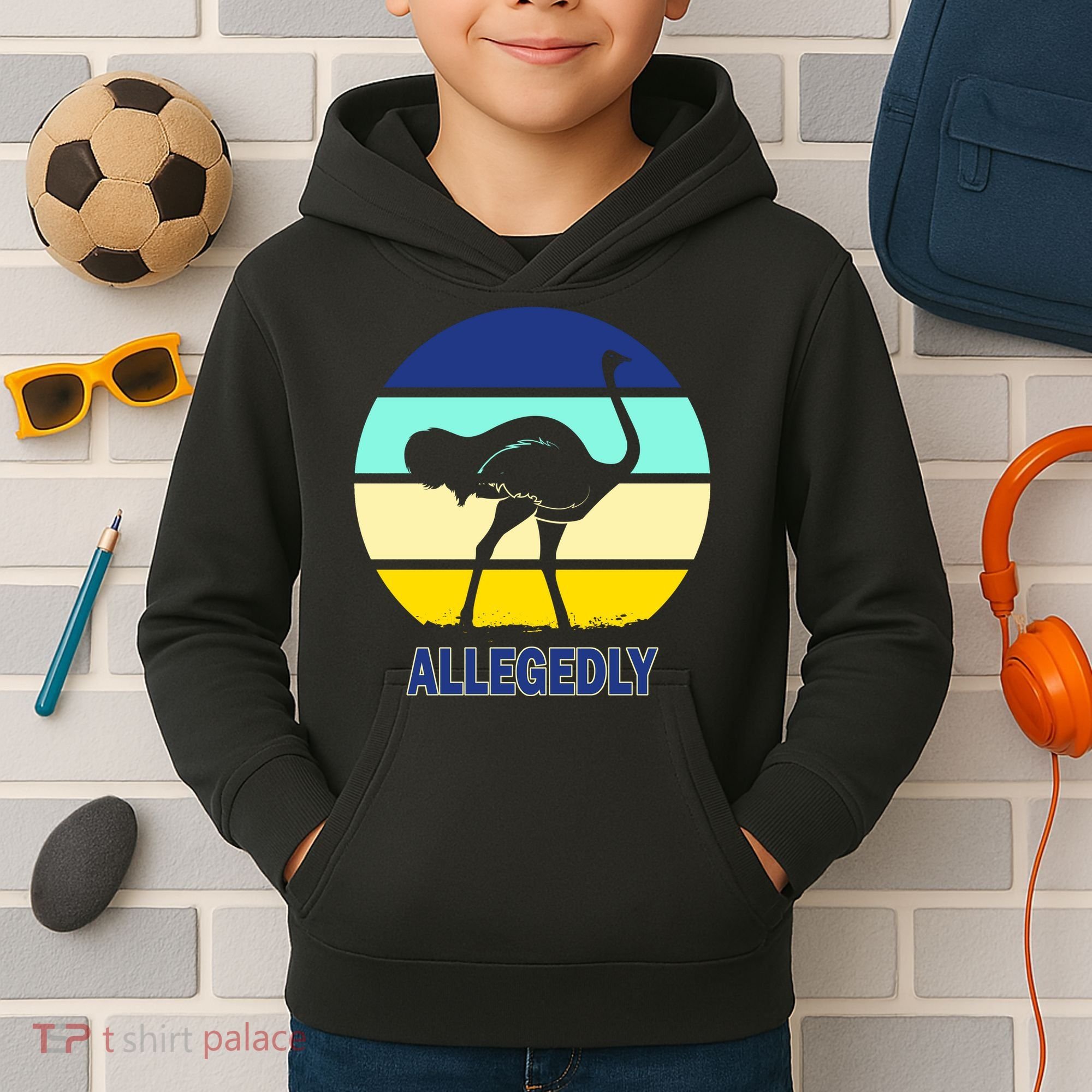 Allegedly Ostrich Retro Logo Kids Hoodie
