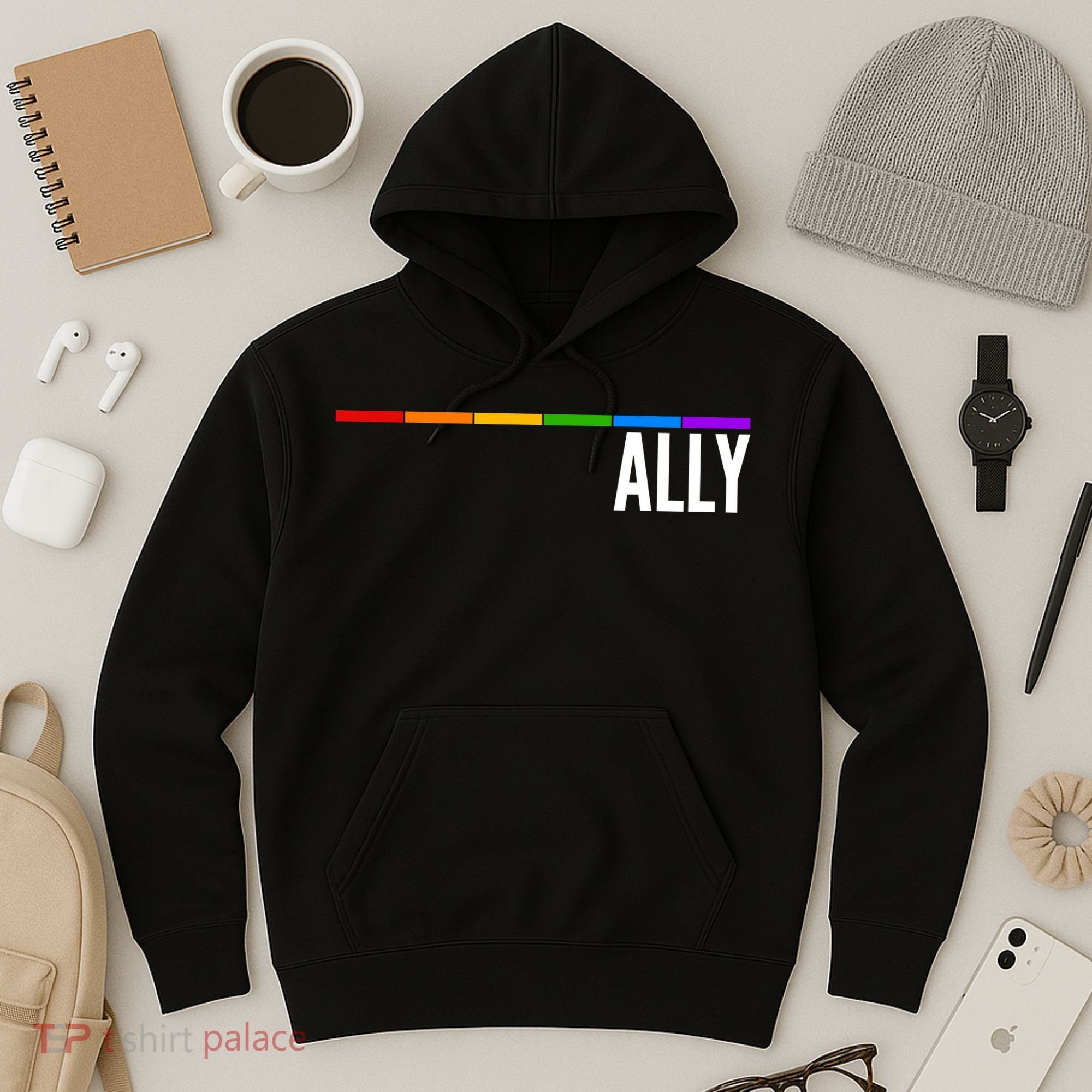 Ally LGBT Support Rainbow Thin Line Hoodie