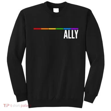 Ally LGBT Support Rainbow Thin Line Sweatshirt