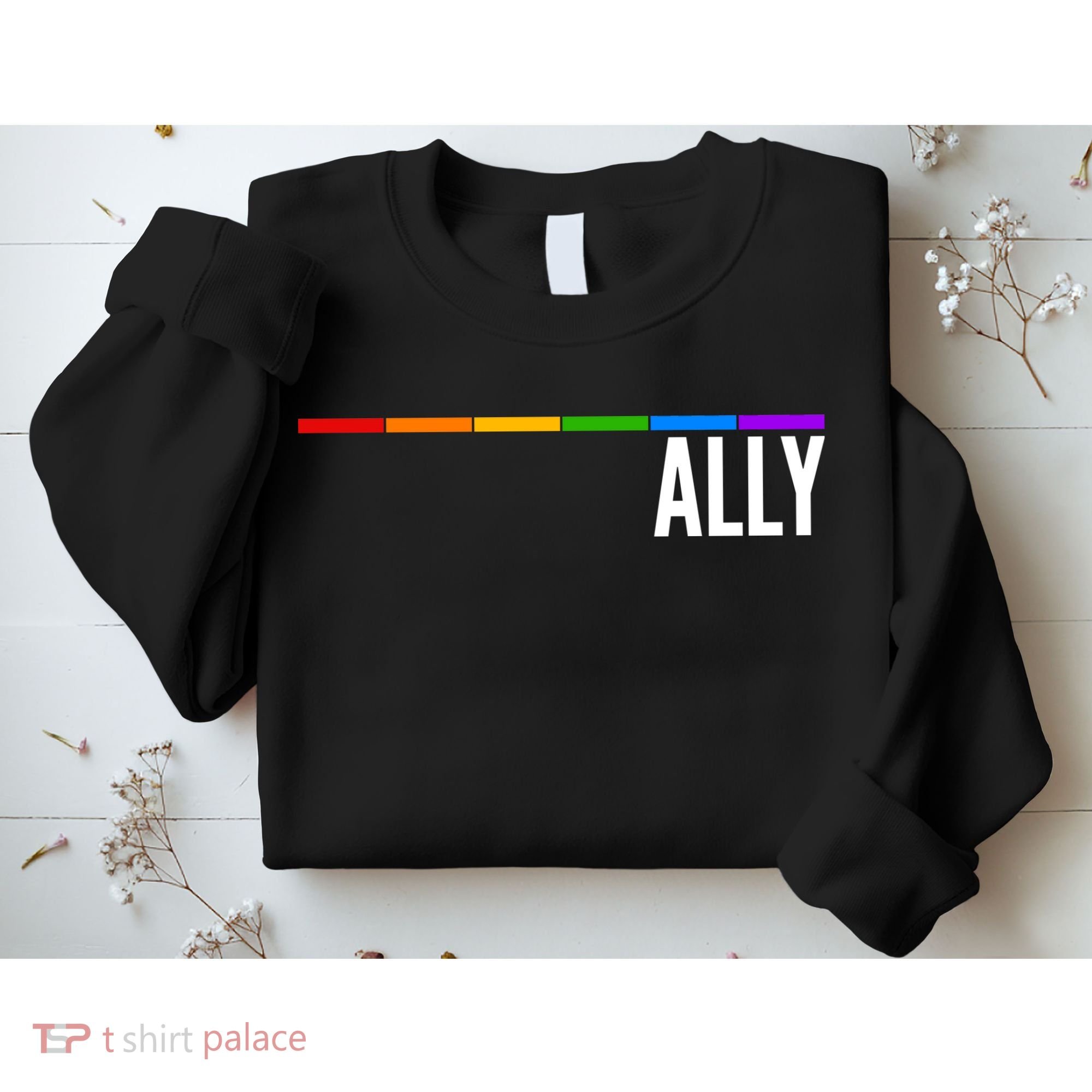 Ally LGBT Support Rainbow Thin Line Sweatshirt