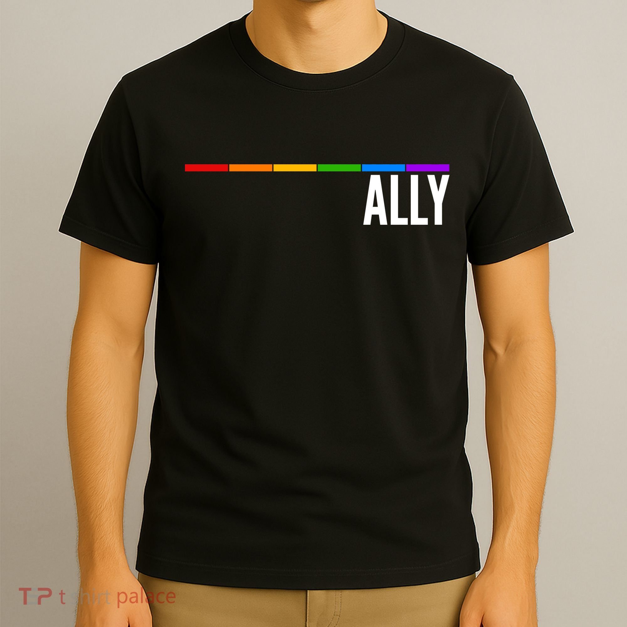 Ally LGBT Support Rainbow Thin Line T-Shirt