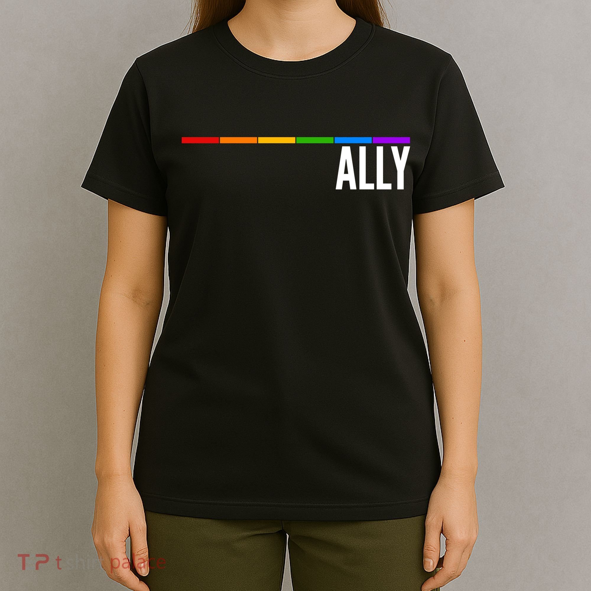 Ally LGBT Support Rainbow Thin Line T-Shirt