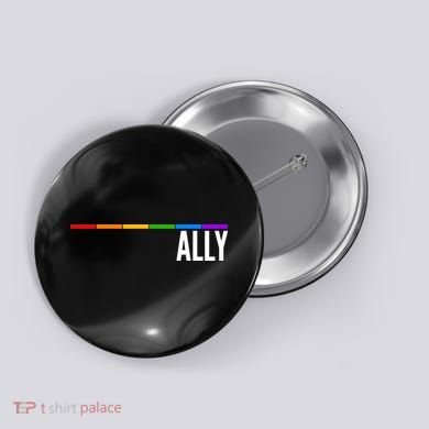 Ally LGBT Support Rainbow Thin Line Button