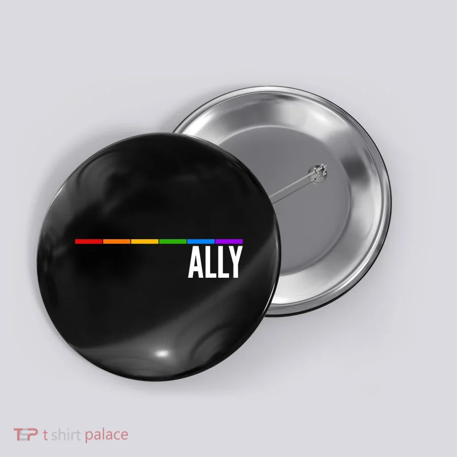 Ally LGBT Support Rainbow Thin Line Button