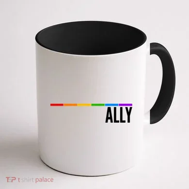 Ally LGBT Support Rainbow Thin Line Coffee Mug back