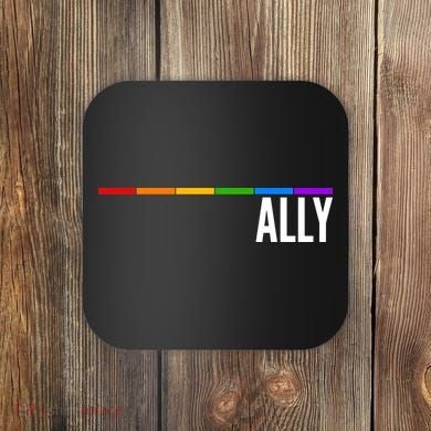 Ally LGBT Support Rainbow Thin Line Coaster