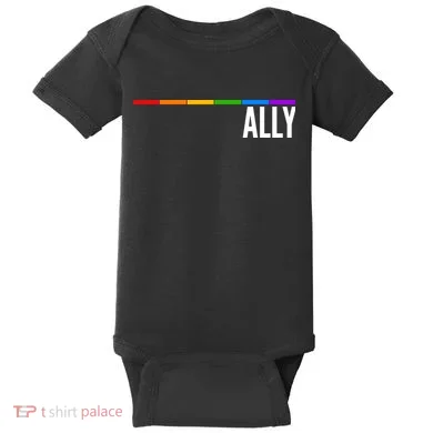 Ally LGBT Support Rainbow Thin Line Baby Bodysuit