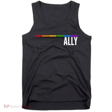 Ally LGBT Support Rainbow Thin Line Tank Top