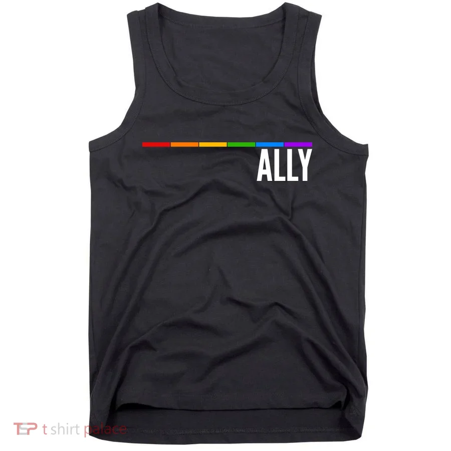 Ally LGBT Support Rainbow Thin Line Tank Top