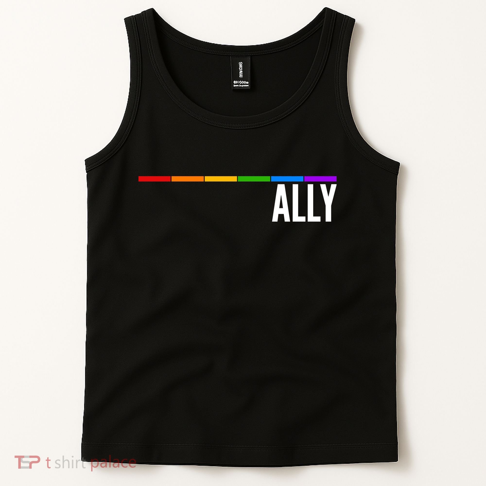Ally LGBT Support Rainbow Thin Line Tank Top