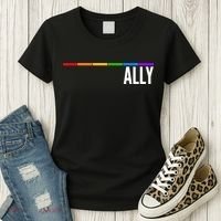 Ally LGBT Support Rainbow Thin Line Women's T-Shirt thumb 3