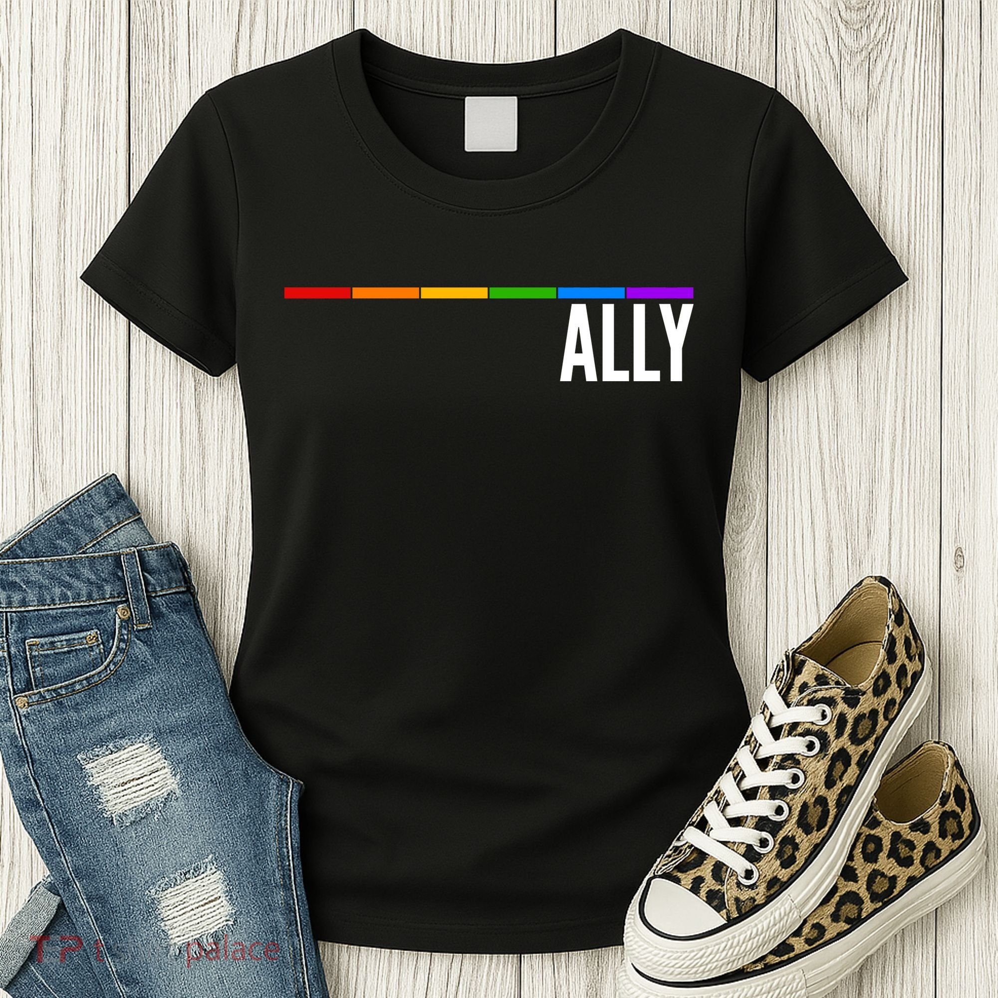 Ally LGBT Support Rainbow Thin Line Women's T-Shirt
