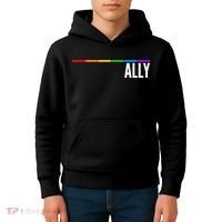 Ally LGBT Support Rainbow Thin Line Kids Hoodie thumb 4