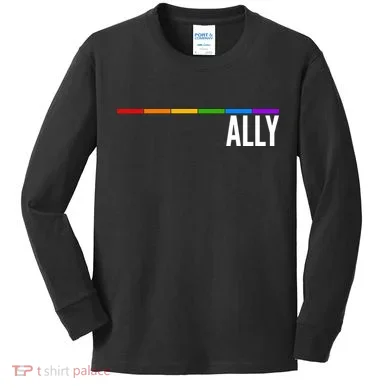 Ally LGBT Support Rainbow Thin Line Kids Long Sleeve Shirt