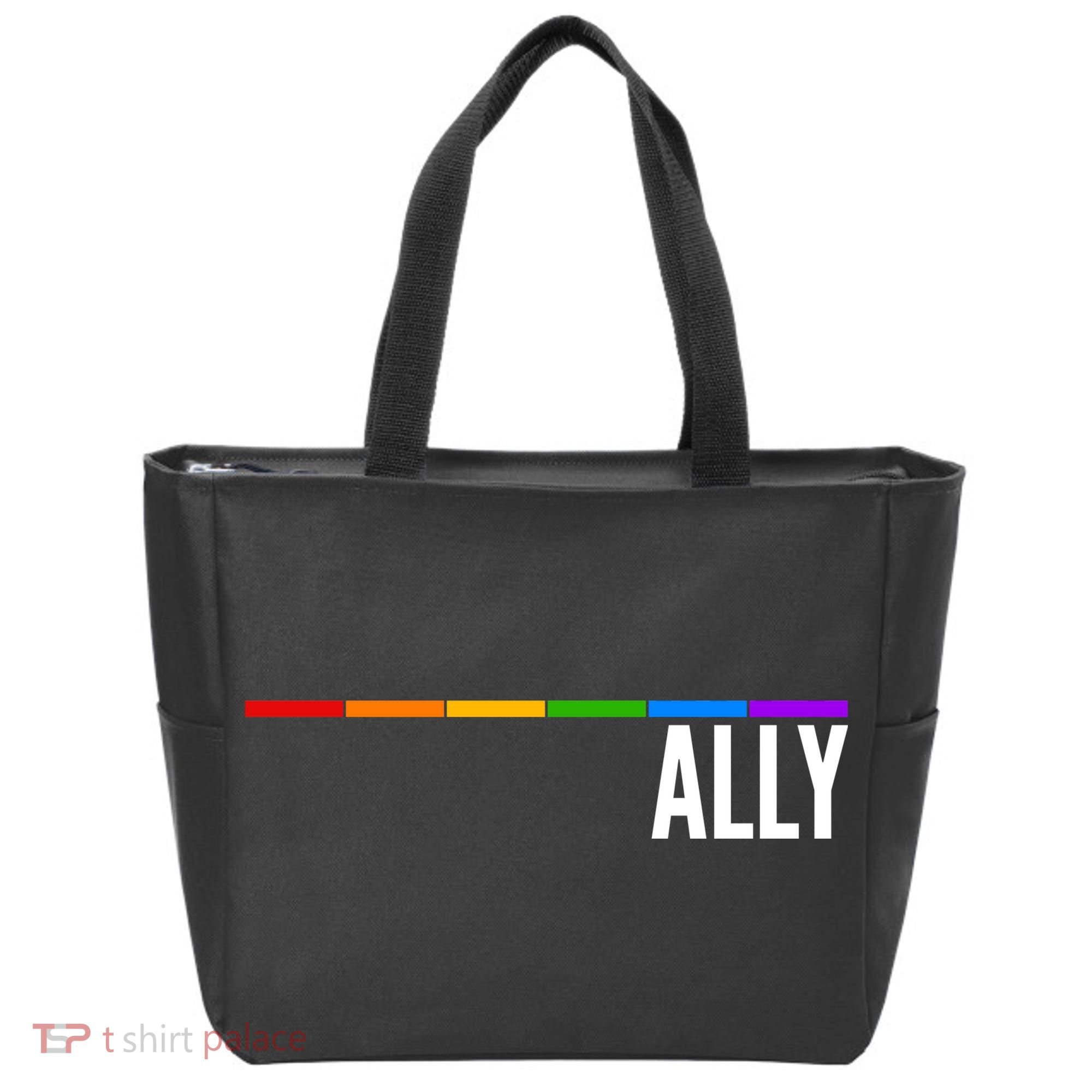 Ally LGBT Support Rainbow Thin Line Tote Bag