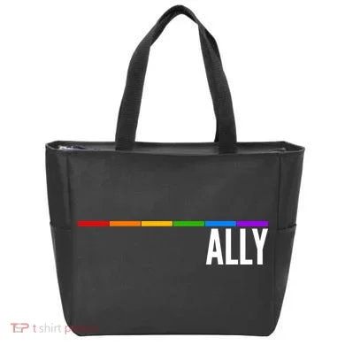Ally LGBT Support Rainbow Thin Line Tote Bag