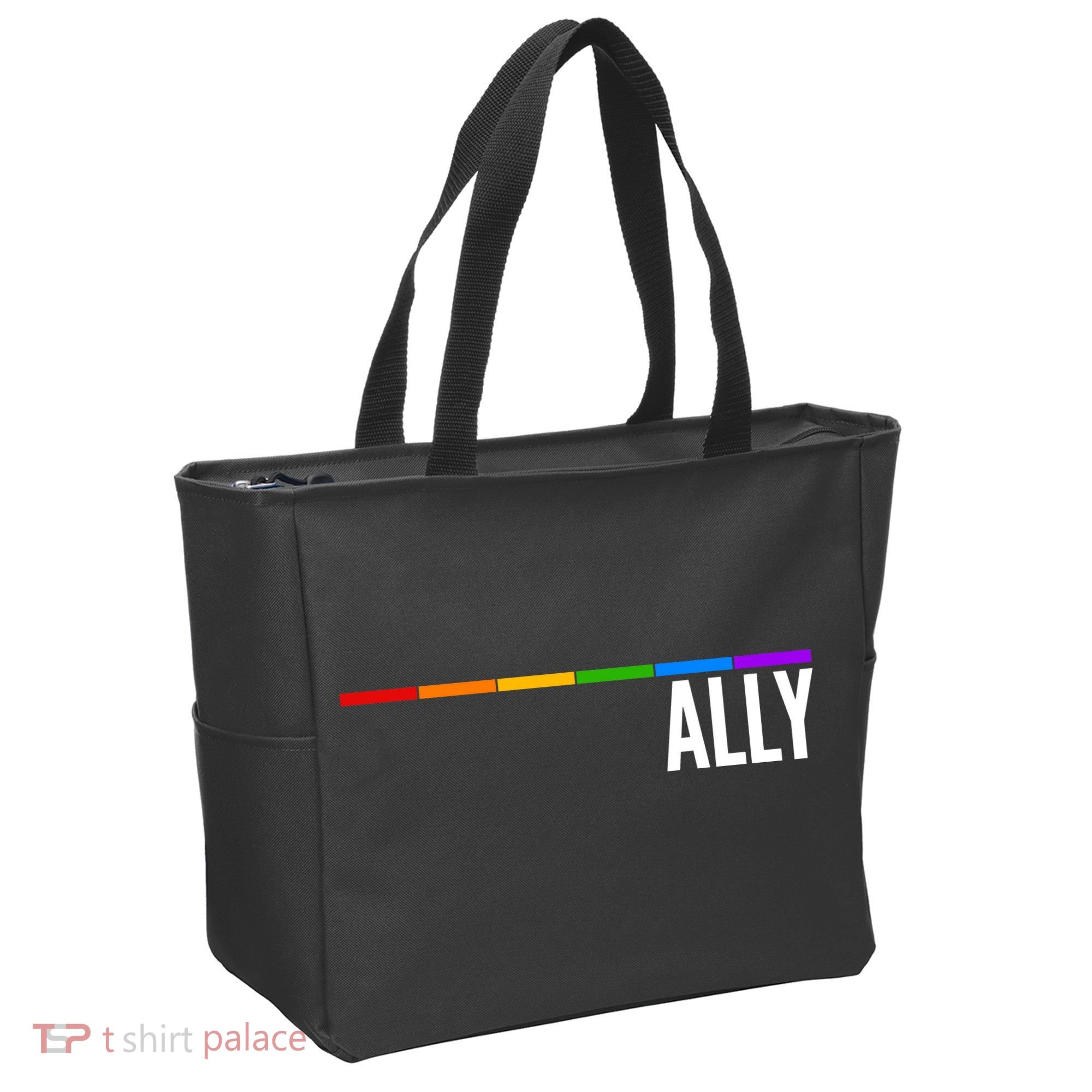 Ally LGBT Support Rainbow Thin Line Tote Bag