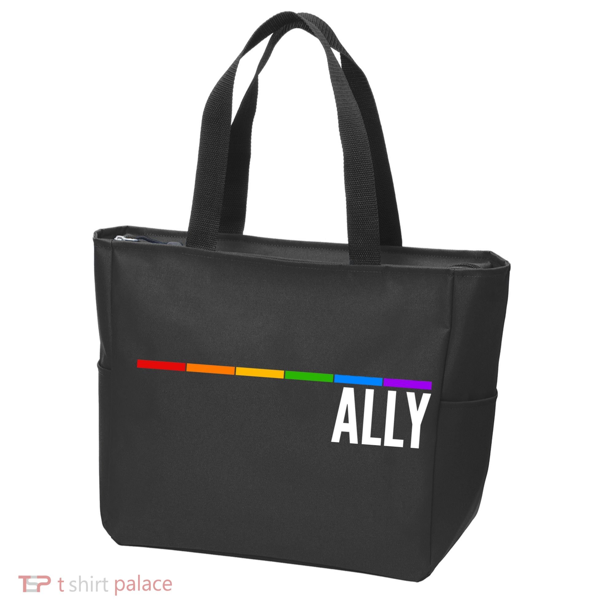 Ally LGBT Support Rainbow Thin Line Tote Bag