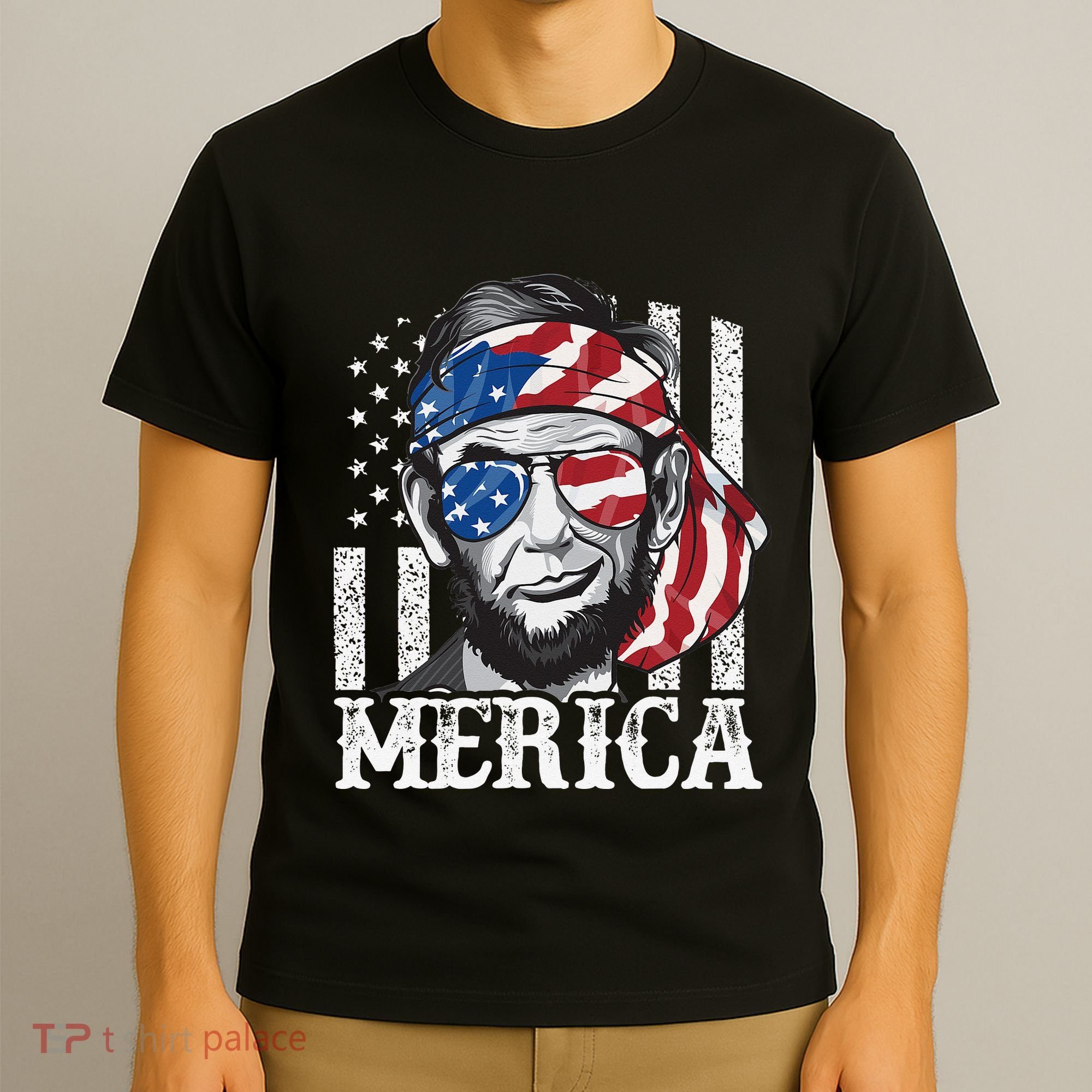 Abraham Lincoln Merica 4th Of July American Flag T-Shirt