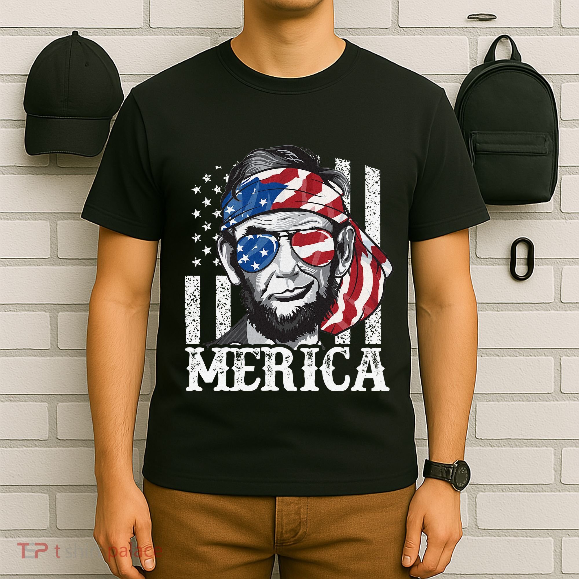 Abraham Lincoln Merica 4th Of July American Flag T-Shirt
