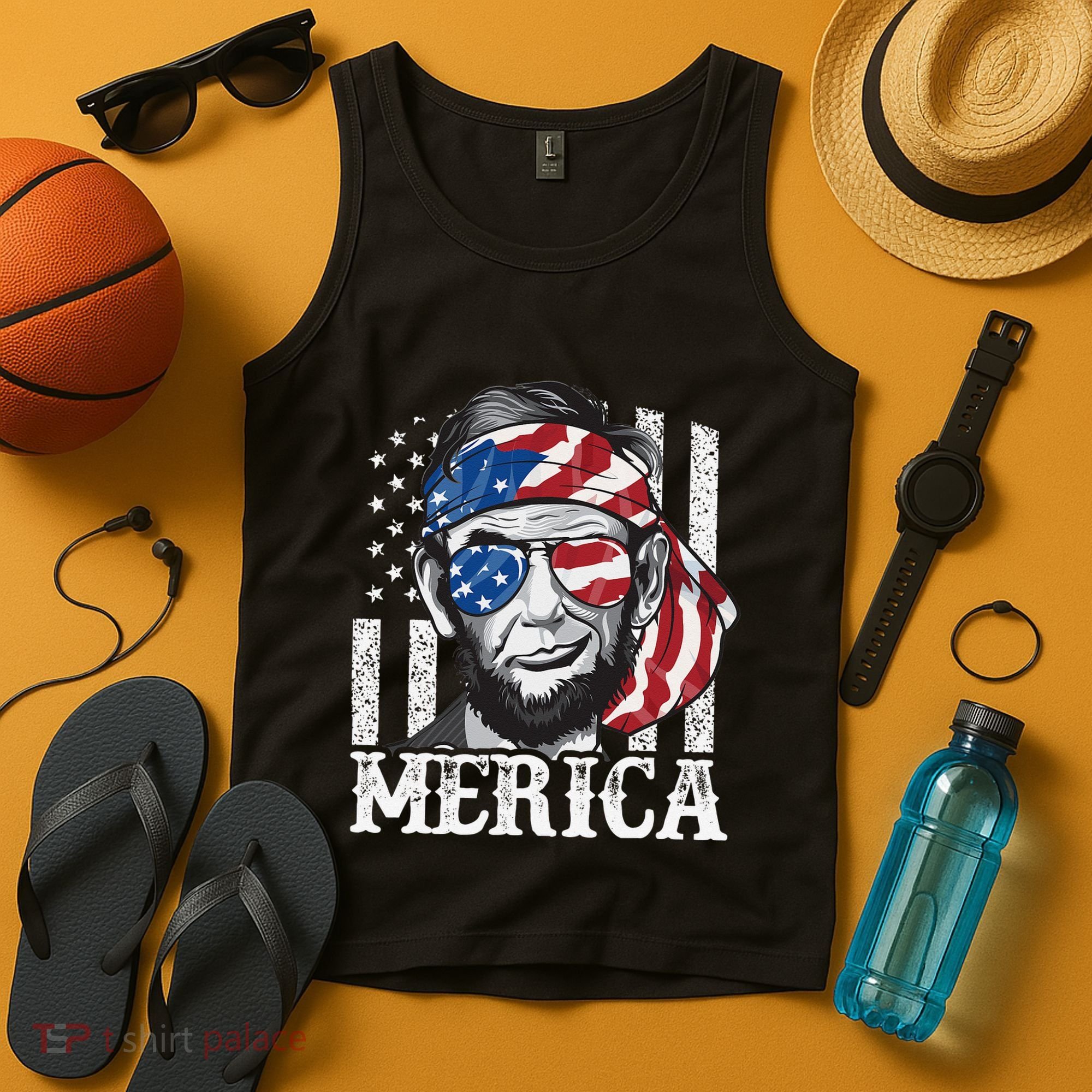 Abraham Lincoln Merica 4th Of July American Flag Tank Top