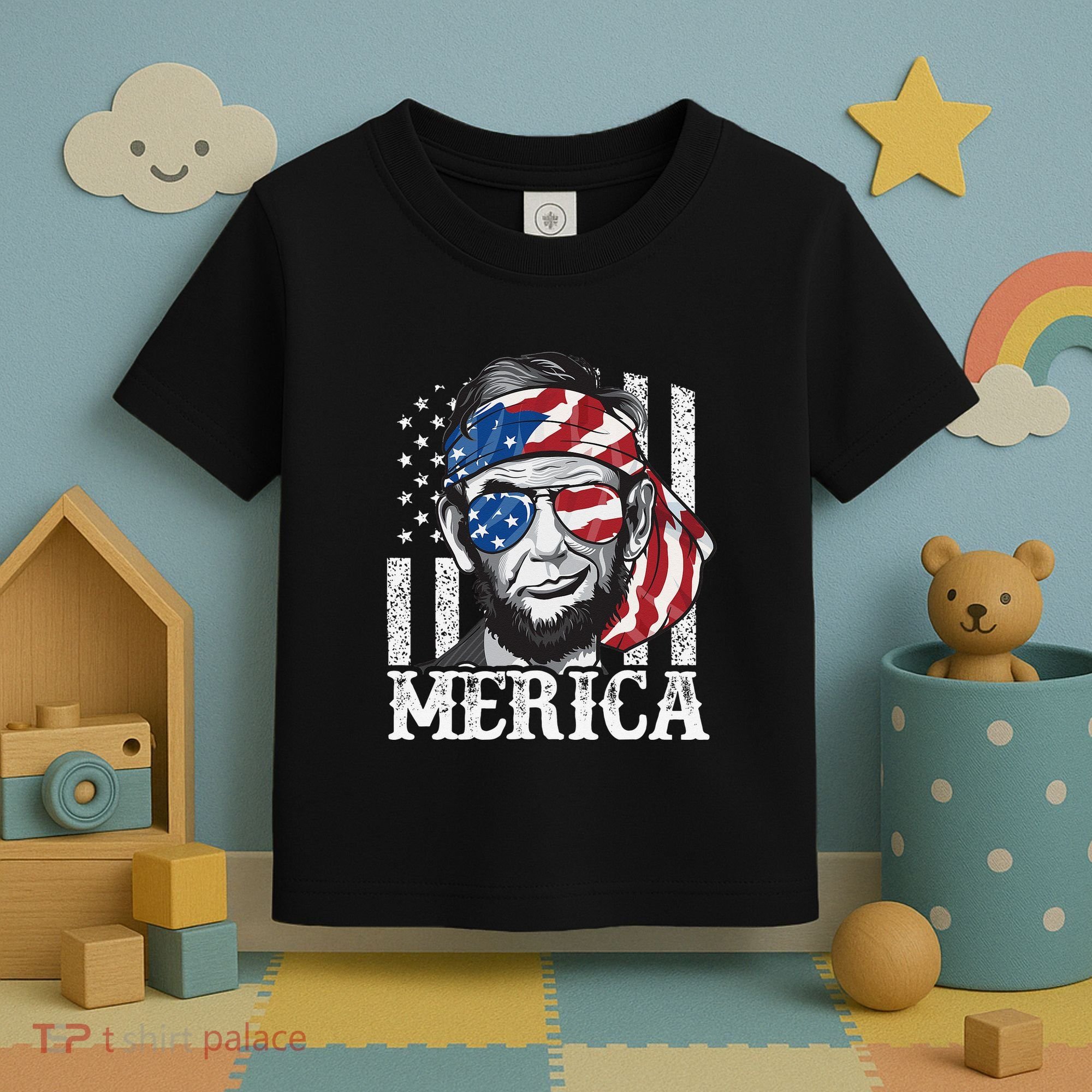 Abraham Lincoln Merica 4th Of July American Flag Toddler T-Shirt