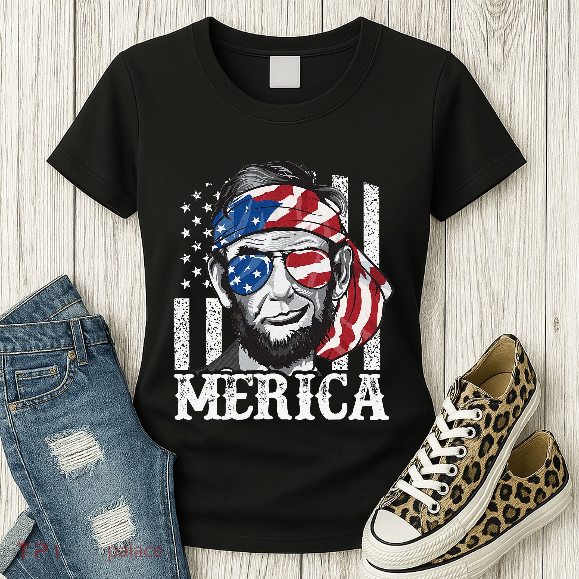 Abraham Lincoln Merica 4th Of July American Flag Women's T-Shirt