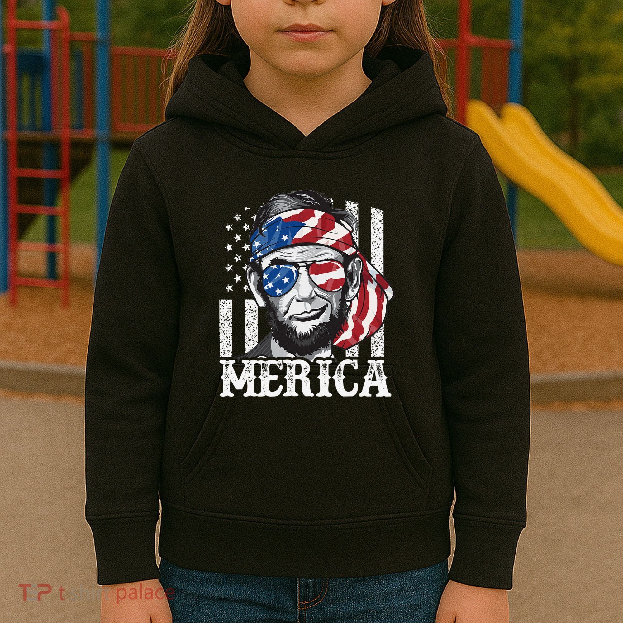 Abraham Lincoln Merica 4th Of July American Flag Kids Hoodie