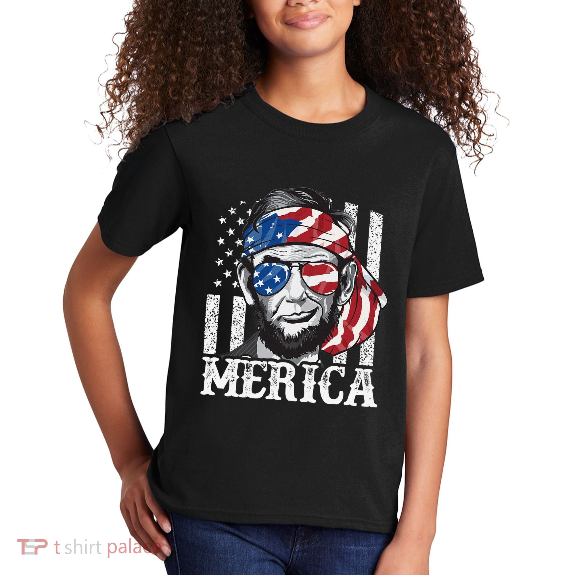 Abraham Lincoln Merica 4th Of July American Flag Kids T-Shirt