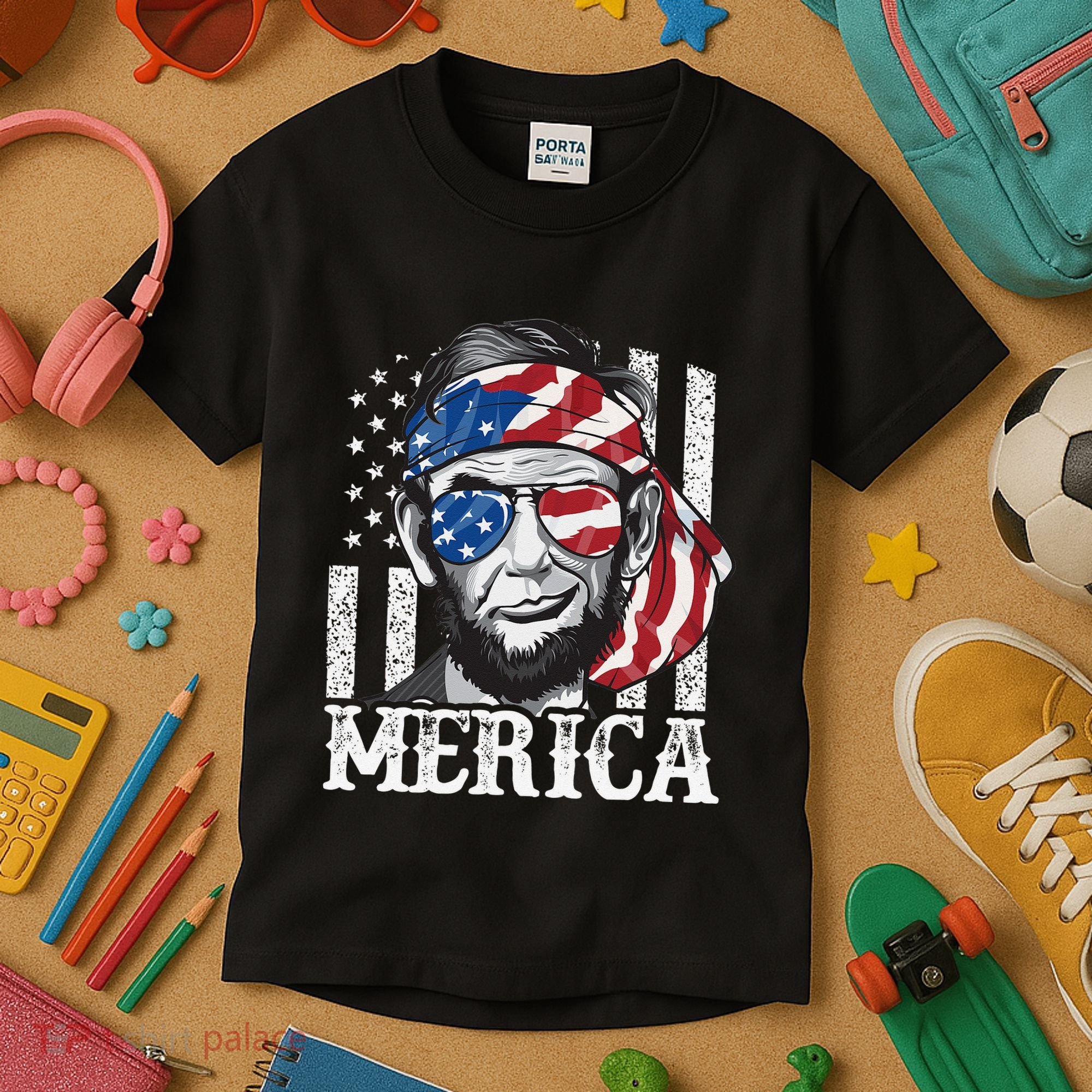 Abraham Lincoln Merica 4th Of July American Flag Kids T-Shirt