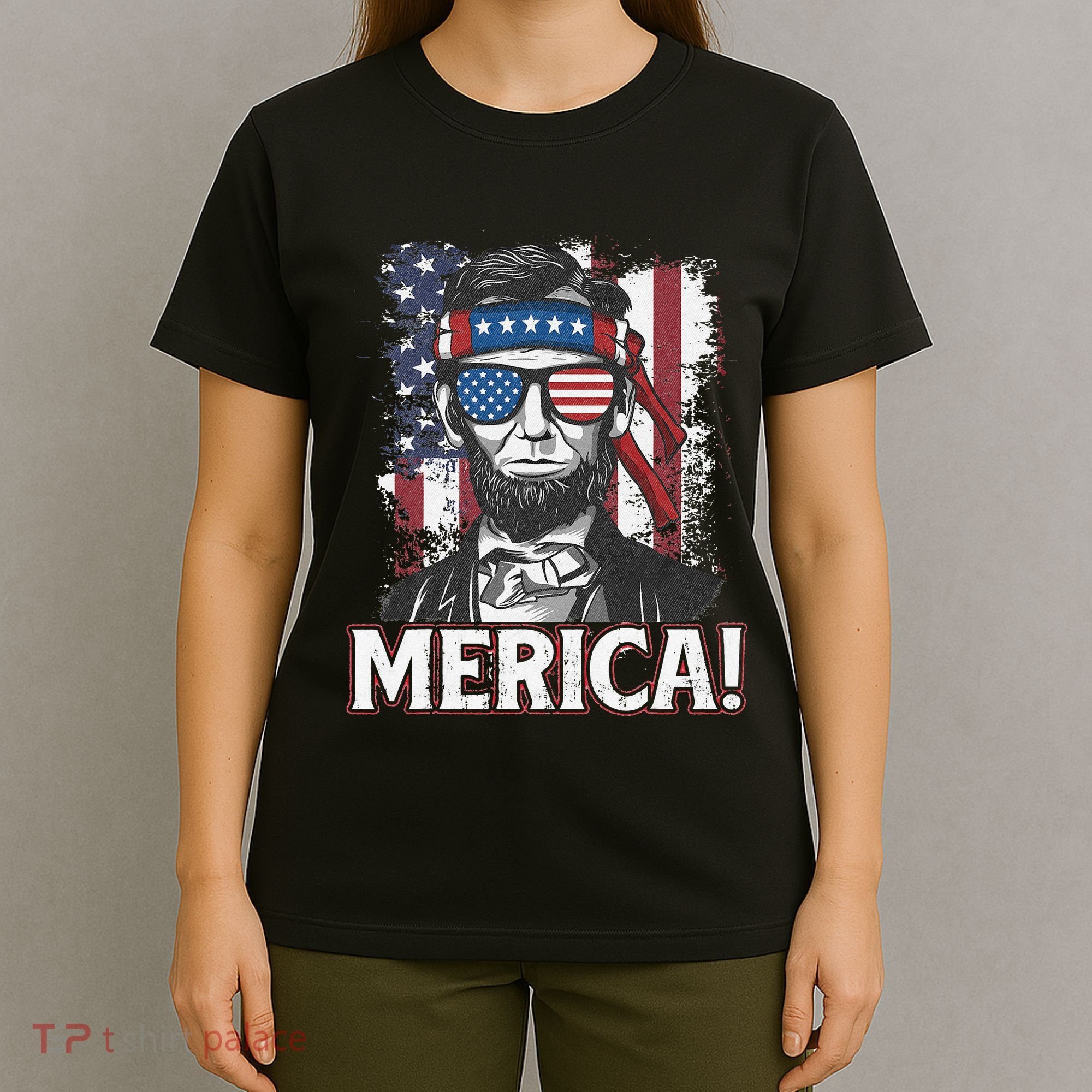 Abraham Lincoln Merica USA American Flag 4th of July T-Shirt