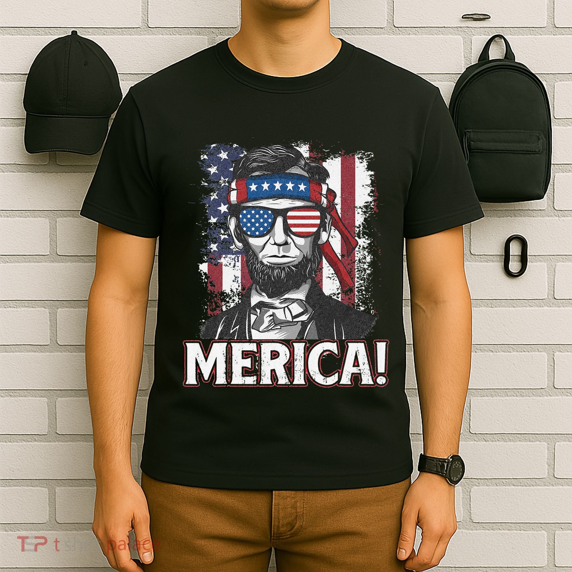 Abraham Lincoln Merica USA American Flag 4th of July T-Shirt