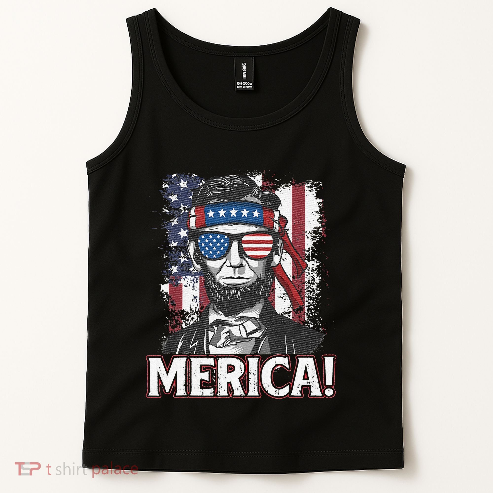 Abraham Lincoln Merica USA American Flag 4th of July Tank Top