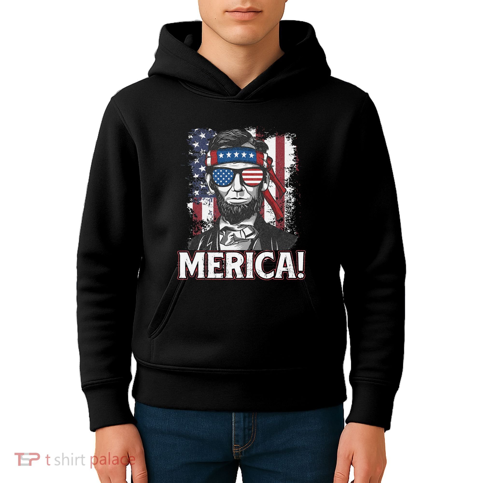 Abraham Lincoln Merica USA American Flag 4th of July Kids Hoodie